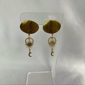 Gold Earrings Sun and Crescent Moon